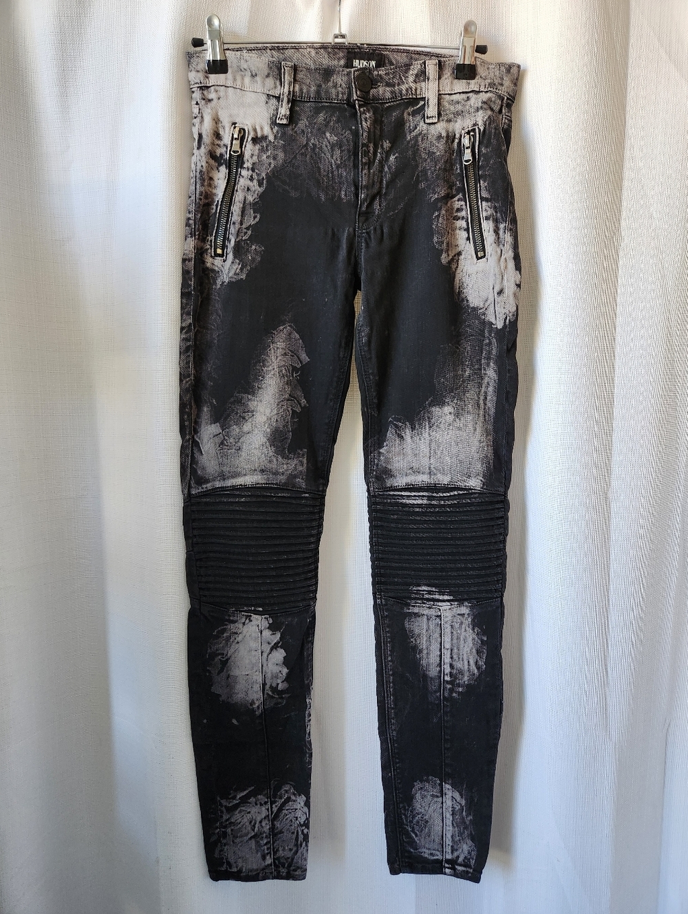 Hudson STARK Moto Super Skinny Jeans - Black & Grey Acid Wash Size 28 Grunge